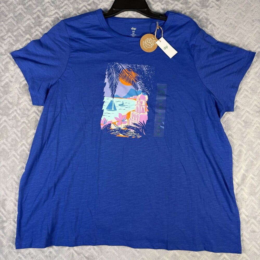 NWT Dip Women's Size 2X T-shirt 100% Cotton Vacation Tropical Beach Scene Tee